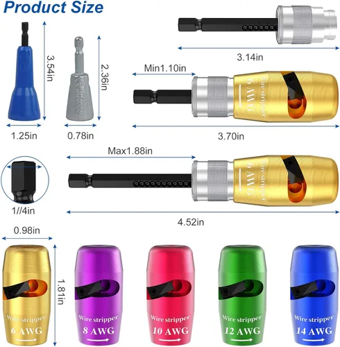 Miniatura 2 de 8 piezas de herramienta de alambre para taladro, pelacables para taladro, para pelacables eléctricos de calibre 8-10-12-14, tornador de alambre