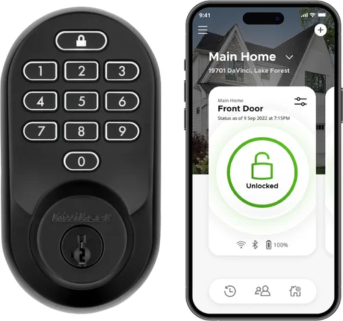 Kwikset Halo - Cerradura inteligente Wi-Fi, cerradura de puerta sin llave con cerrojo, desbloqueo automático por geocerca, certificación grado AAA,