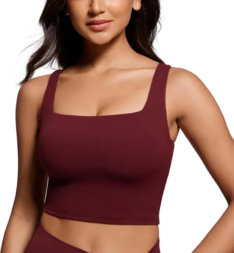 Miniatura 15 de CRZ YOGA Butterluxe Brasier deportivo de cuello cuadrado para mujer, estilo camiseta corta sin mangas, acolchado con soporte integrado para yoga