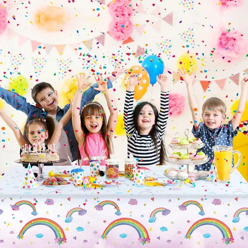 Miniatura 7 de Tegeme Mantel desechable de plástico con diseño de arco iris, impermeable, rectangular, fiesta, carnaval, suministros de decoración, 108 x 54
