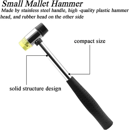Miniatura 4 de Martillo de mazo de goma suave de doble cabeza de 0.984 in, martillo de goma de nailon, mazo de metal con cabezal de conversión de 2 piezas