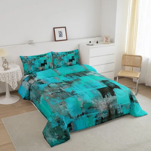 Miniatura 3 de Erosebridal Juego de ropa de cama de teñido anudado verde azulado, juego de edredón tamaño Queen, color turquesa, degradado, abstracto, grunge