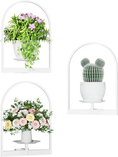 Miniatura 18 de Soporte para plantas de pared de metal negro, paquete de 2 soportes para plantas montados en la pared y soportes colgantes para macetas