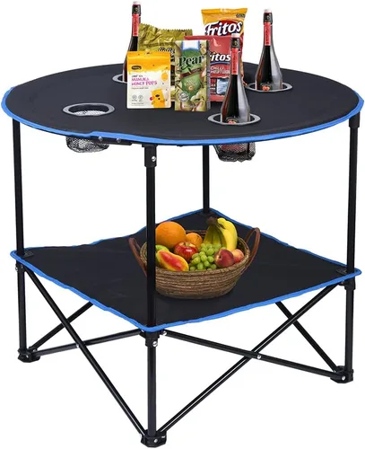 Miniatura 7 de LEADALLWAY Mesas de Camping Plegables Ligeras Mesa Portátil para Exteriores con 4 Portavasos y Bolsas de Transporte para Picnic al Aire Libre, negro