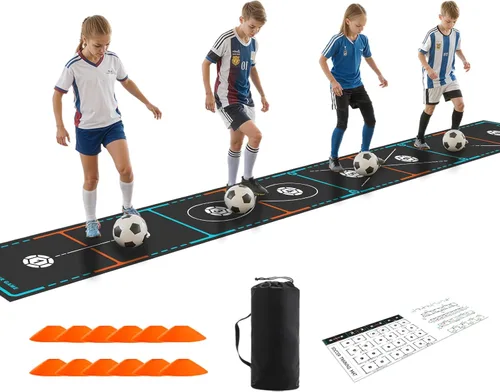 Alfombrilla de entrenamiento de fútbol con escalera y conos integrados | Entrenador de agilidad de juego de pies 4 en 1 para práctica de equipo |