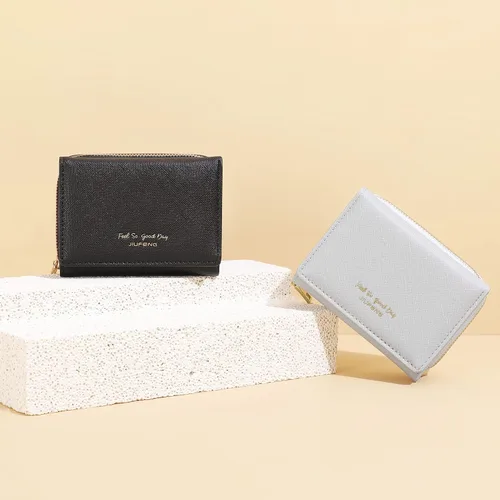 Miniatura 8 de JIUFENG Cartera corta con bloqueo RFID para mujer, multiusos, con cremallera, plegada, monederos, bolsas para múltiples tarjetas, organizador