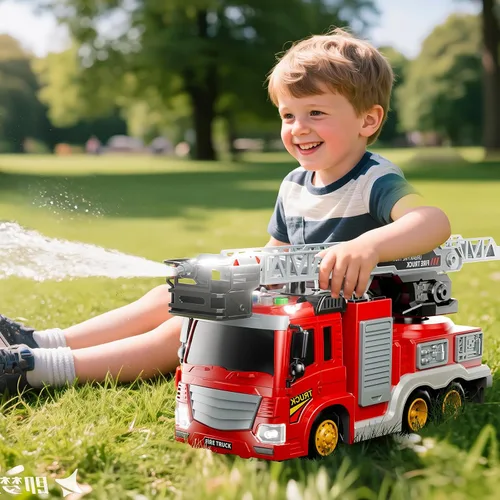 Miniatura 7 de JUKUDAHU Camión de bomberos de juguete para niños de 3, 4, 5, 6, 7, 8 años, juego de camiones de bomberos con escalera giratoria, sonido y luz