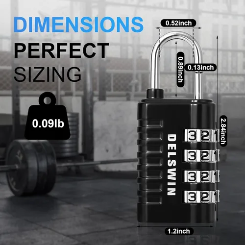 Miniatura 6 de DELSWIN - Candado de combinación de 4 dígitos pequeño - 4 piezas de candado combinado reajustable para casillero de escuela y gimnasio, exteriores