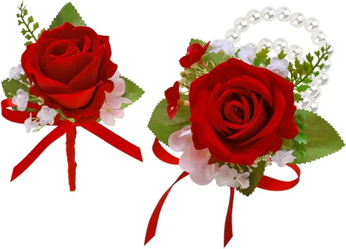 Miniatura 8 de CherishedMoments Juego de ramillete de peonía de rosa artificial hecho a mano y ramillete de muñeca de peonía de color naranja quemado para boda