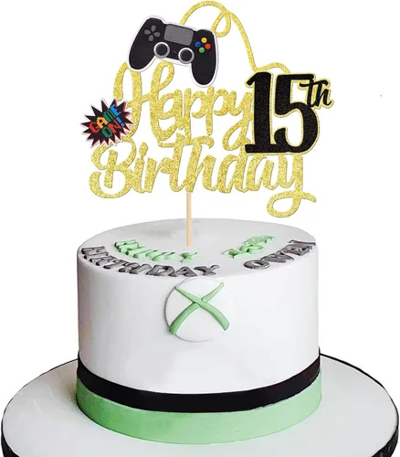 Miniatura 25 de 1 PCS Decoración para Pastel de Videojuegos Feliz Cumpleaños 14 con Purpurina, Palillo Decorativo de Pastel de Videojuegos Game On Controladores