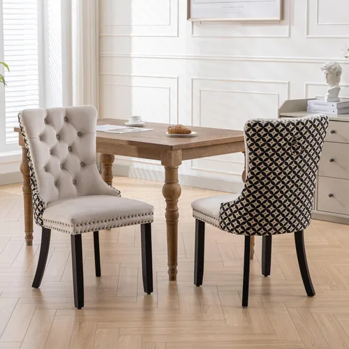 Miniatura 28 de Juego de 2 sillas de comedor de terciopelo, sillas decorativas tapizadas con botón acolchonado, ribete de cabeza de clavo y tirador de anillo Naranja
