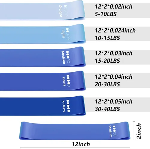 Miniatura 2 de Bandas de resistencia para entrenamiento, juego de 5 bandas elásticas para ejercicio con guía de entrenamiento y bolsa de transporte, bandas