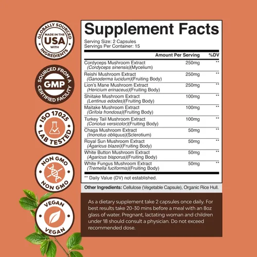 Miniatura 2 de Advanced Mushroom Complex Cápsulas – 10 cápsulas de suplemento de melena de león con Reishi, Chaga, Maitake y Shiitake para la salud cerebral apoyo