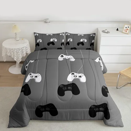 Miniatura 9 de Feelyou Juego de edredón negro para adolescentes y niños, juego de ropa de cama con estampado de consola de videojuegos de 2 piezas, 1 edredón con 1
