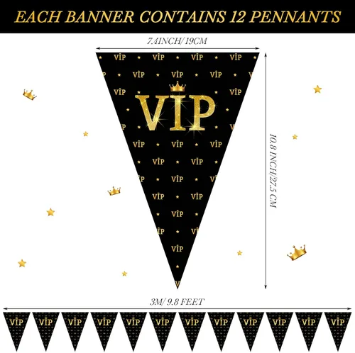 Miniatura 2 de Faccito Banderines VIP de 49 pies, decoraciones de noche de película, banderines triangulares para fiesta VIP, banderines nocturnos de película