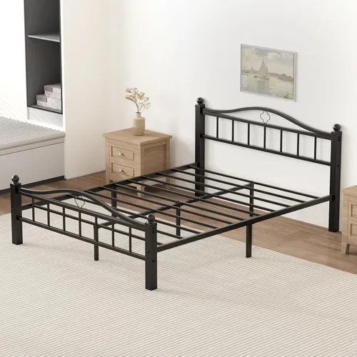 Miniatura 8 de Marco de cama de metal tamaño Queen con cabecero, diseño sin ruido y almacenamiento debajo de la cama, marcos de cama resistentes de tamaño Queen