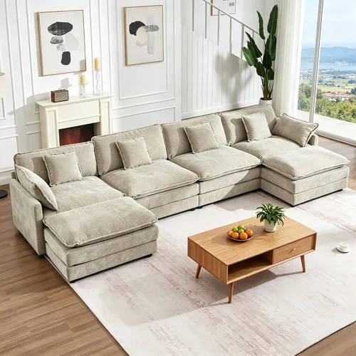 Sofá modular de 147 pulgadas, sofá seccional en forma de U de gran tamaño, sofá grande y cómodo con 2 otomanas, sofá modular de felpilla de 6 plazas