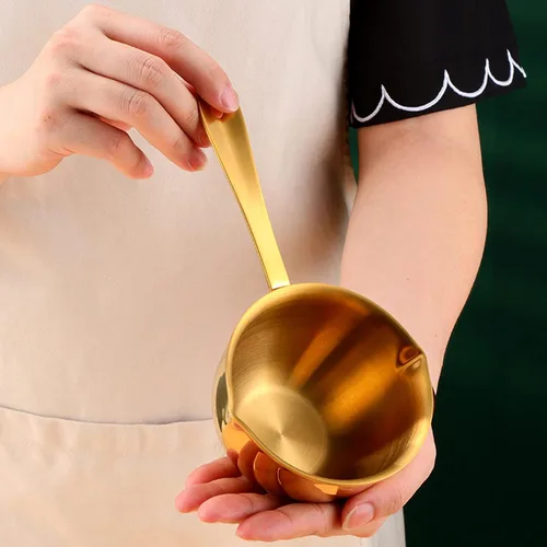 Miniatura 6 de Olla calentadora de mantequilla, olla calentadora de leche de 0.8 cuartos de galón con boquillas de vertido dobles, olla de acero inoxidable para Oro
