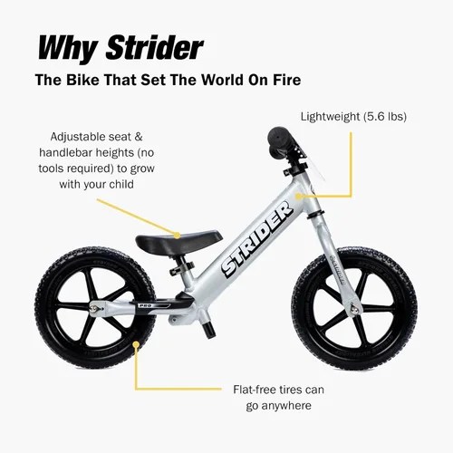 Miniatura 4 de Strider 12” Pro Bike, No Pedal Balance Bicycle for Kids 1 to 4 Years - Includes Safety Pad, Padded Seat, Mini Grips & Flat-Free Tires Easy Assembly