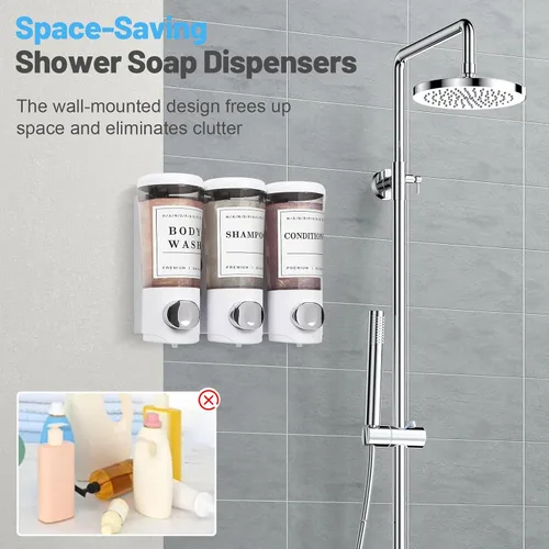 Miniatura 2 de Dispensador de champú y acondicionador de 15.2 fl oz x 3, dispensador de ducha de 3 cámaras sin taladro, dispensador de jabón de ducha montado