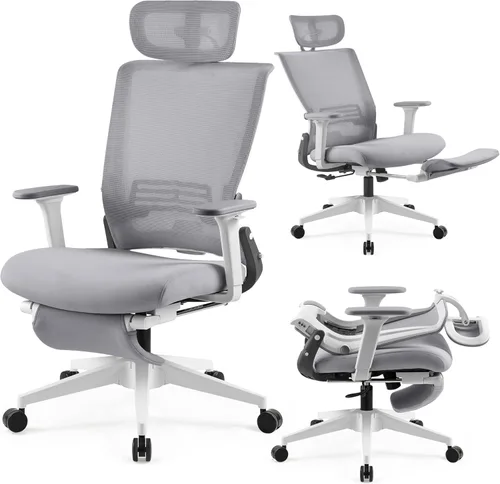 Miniatura 10 de Silla de oficina plegable con reposapiés, silla de oficina ergonómica con soporte lumbar ajustable, reposacabezas, reposabrazos, silla de escritorio