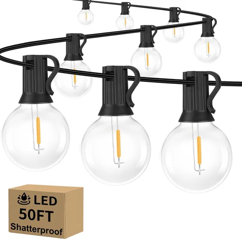 Miniatura 13 de Bosceos Tira de luces LED G40 para exteriores, 25 pies, regulables, inastillables, impermeables, con 12+2 bombillas conectables, luz colgante Blanco