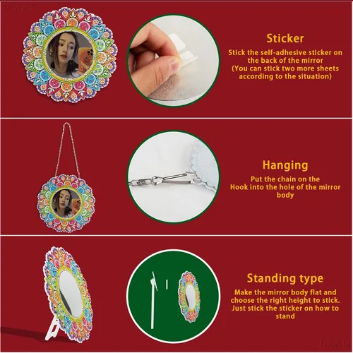 Miniatura 4 de Espejo de diamante, espejo de maquillaje de mandala, pintura de diamante con forma especial para principiantes, manualidades, regalos