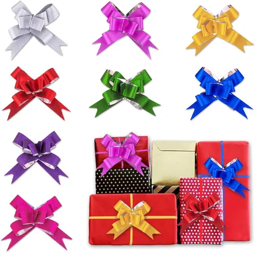 ALIBBON 80 lazos para cestas de regalo, decoración de envoltura de regalo de primavera de 8 colores, lazo con purpurina con cinta, lazo grande para