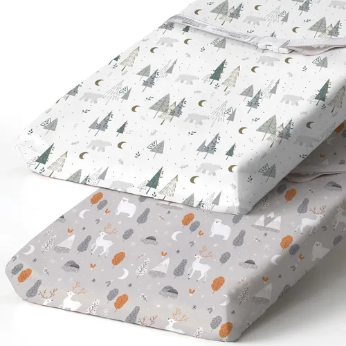 Miniatura 51 de Pack n Play Sheets, BROLEX 2 Pack Mini Crib Sheets,Stretchy Portable Fitted Playard Sheet Set, Convertible Playard Mattress Cover,Ultra Soft