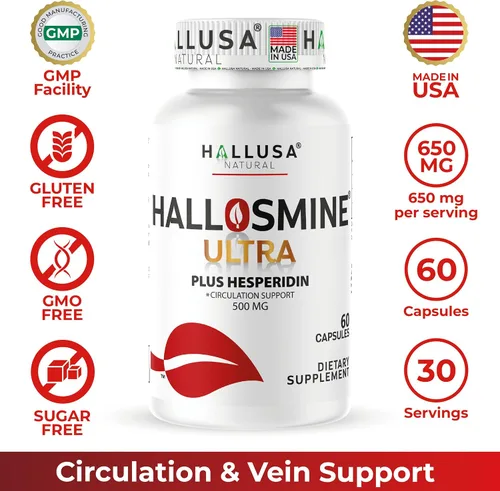 Miniatura 8 de Hallosmine Ultra - Soporte para la circulación y las venas, Diosmin Hesperdin 650 mg + crema para piernas gratis, pies hinchados, tobillos