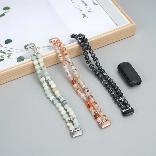 Miniatura 5 de Wongeto Compatible con correas Fitbit Luxe, pulsera elástica de perlas estirable de moda hecha a mano para mujeres, correa de reemplazo