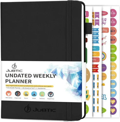 JUBTIC Agenda semanal y mensual sin fecha, agenda diaria de productividad, calendario para lista de tareas, cuaderno de organización A5 con