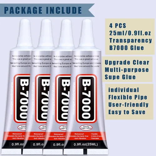 Miniatura 2 de B7000 - Pegamento para joyería, 4 piezas x 25 ml, B-7000 pegamento transparente super adhesivo multifunción, adhesivo industrial transparente