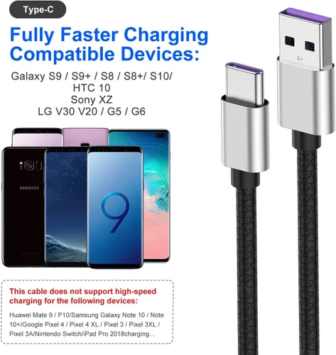 Miniatura 6 de [Paquete de 5 de 1 pie] Compatible con Samsung Galaxy S9 S10 S8 Plus Cable Cargador (Carga Rápida 3A), Cable Cargador TPE USB C Tipo C, USB A a Tipo