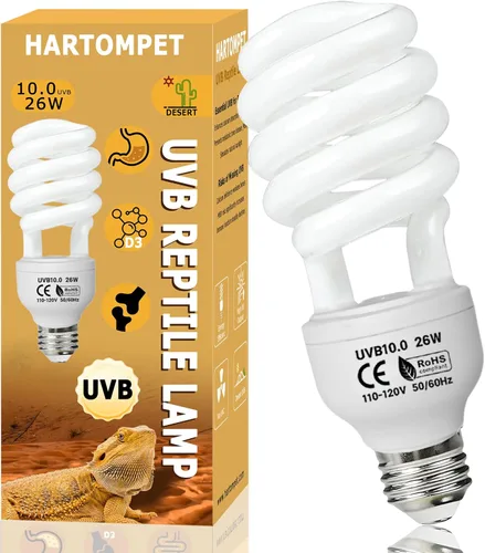 Luz de reptil UVB 10.0 de 26 W, bombilla compacta de desierto para dragones barbudos, lagartos, serpientes, geckos, anfibios, lámpara UVA UVB para