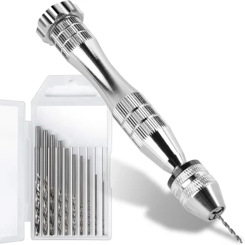 Miniatura 9 de LEOBRO Taladro manual para moldes de resina, tornillo de banco de 12 cm negro con 10 piezas de brocas de acero (0.8-3mm), para taladrar agujeros