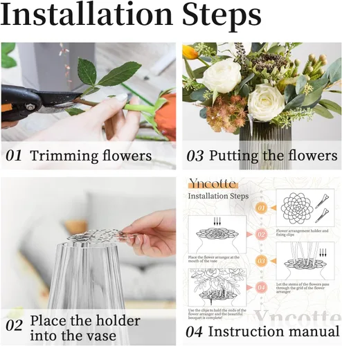 Miniatura 5 de Soporte para Arreglos Florales, 3 Piezas Rejilla Floral Herramienta Rana de Flores Organizador de Alambre Giratorio para Jarrón Tallos Florales Plata