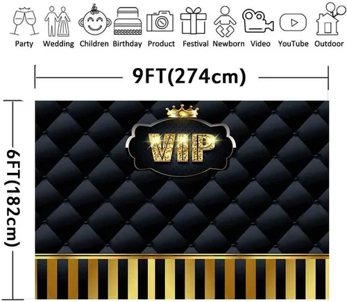 Miniatura 2 de Telones de fondo VIP dorados de 9 x 6 pies, rayas doradas copetudas, color negro, fondos para fotografía, eventos, paso, repetición, accesorios