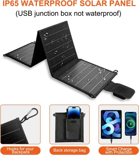 Miniatura 3 de Paneles solares portátiles de 20 W, panel solar plegable con tipo C y USB A para camping, mochilero, viajes, carga rápida, IP65 para iPhone, iPad