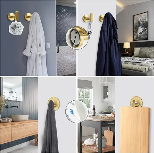 Miniatura 6 de NearMoon Juego de accesorios de baño SUS 304 de acero inoxidable grueso, incluye toallero de 16 pulgadas, soporte para papel higiénico, ganchos Oro