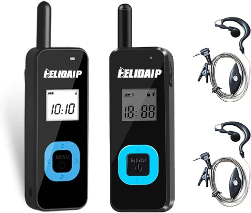 T-M1 Super Mini Walkie Talkie para Adultos con Auriculares Pantalla LCD | 3 Inches 35g Light Portable Two Way Radios for Restaurant Retail Workplace