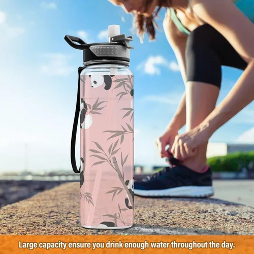 Miniatura 6 de Cute Animal Panda Peach Leakproof and BPA Free Sports Insulated Water Bottle with Straw Lid Vacuum Insulated for Travel, Camping, Sports 20 oz termo