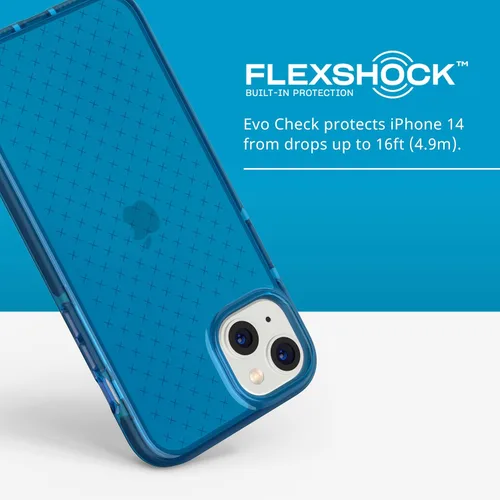 Miniatura 3 de Tech21 iPhone 14 Plus Evo Check - Funda protectora delgada y absorbente de golpes con protección FlexShock de 16 pies contra caídas múltiples y Azul