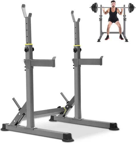 Rack ajustable para sentadillas, rack multifuncional para barras para levantamiento de pesas y entrenamiento de fitness en gimnasio casero, prensa