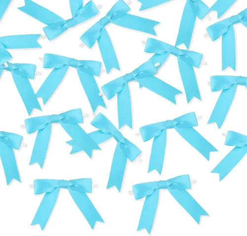 Miniatura 3 de Meseey 50 Piezas Lazos de Cinta de Satén con Alambre de 3 Pulgadas Azul Turquesa Preatados Premade Lazos de Manualidades para Bolsas de Golosinas