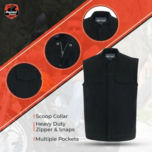 Miniatura 5 de Daniel Smart Men Denim Vest Scoop Collar Motorcycle Vest for Men with Inside Carry Pockets & Hidden Zipper