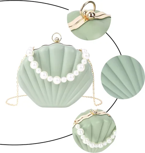 Miniatura 4 de Bolso de noche de concha de mar para mujer, bolso de hombro con correa de cadena de sirena, bolso de mano