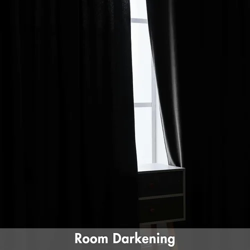 Miniatura 4 de MIULEE - Juego de 2 paneles de cortinas negro opacas y térmicas de terciopelo para la sala de estar y dormitorio, con bolsillo para cortinero, de 63