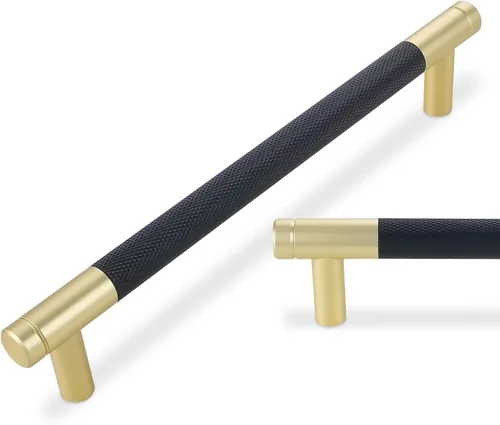 Miniatura 49 de Paquete de 10 tiradores para gabinete de cocina, tiradores mate negro y bronce champán, tiradores de cajón estriados negros, herrajes de cocina
