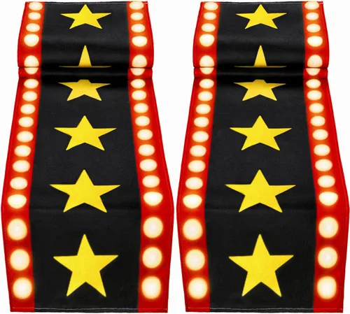 Miniatura 8 de Camino de mesa de noche de cine de 13 x 72 pulgadas con diseño de estrella dorada, decoración de alfombra negra para suministros de fiesta